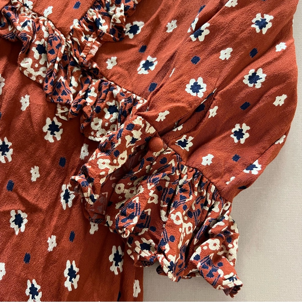 Free People Rust Boho Printed Ruffle Longline Duster - Picture 10 of 16